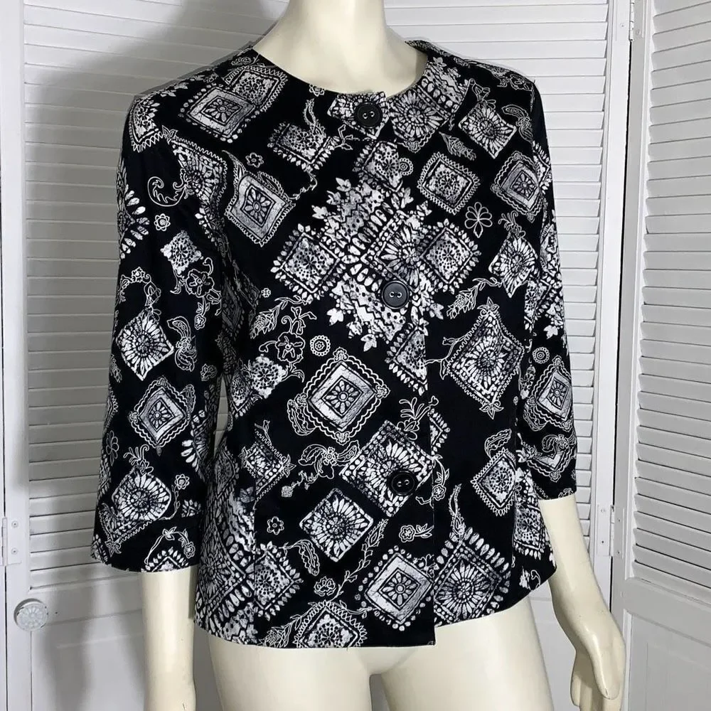 Women's Coldwater Creek Black White Floral Kimono Jacket 16